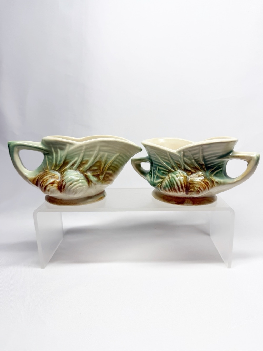 Vintage 40s McCoy Pine Cone Cabin Sugar Creamer Set